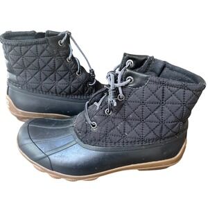 Sperry Duck Boots Top Siders Black Quilted Waterproof Fleece Lined Fall Size‎ 6
